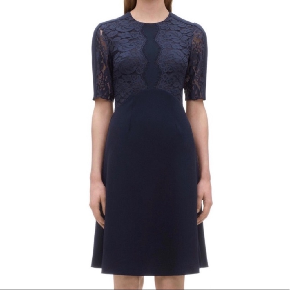 Whistles Tillie Lace Insert Fit and Flare Dress in Navy, Size 6